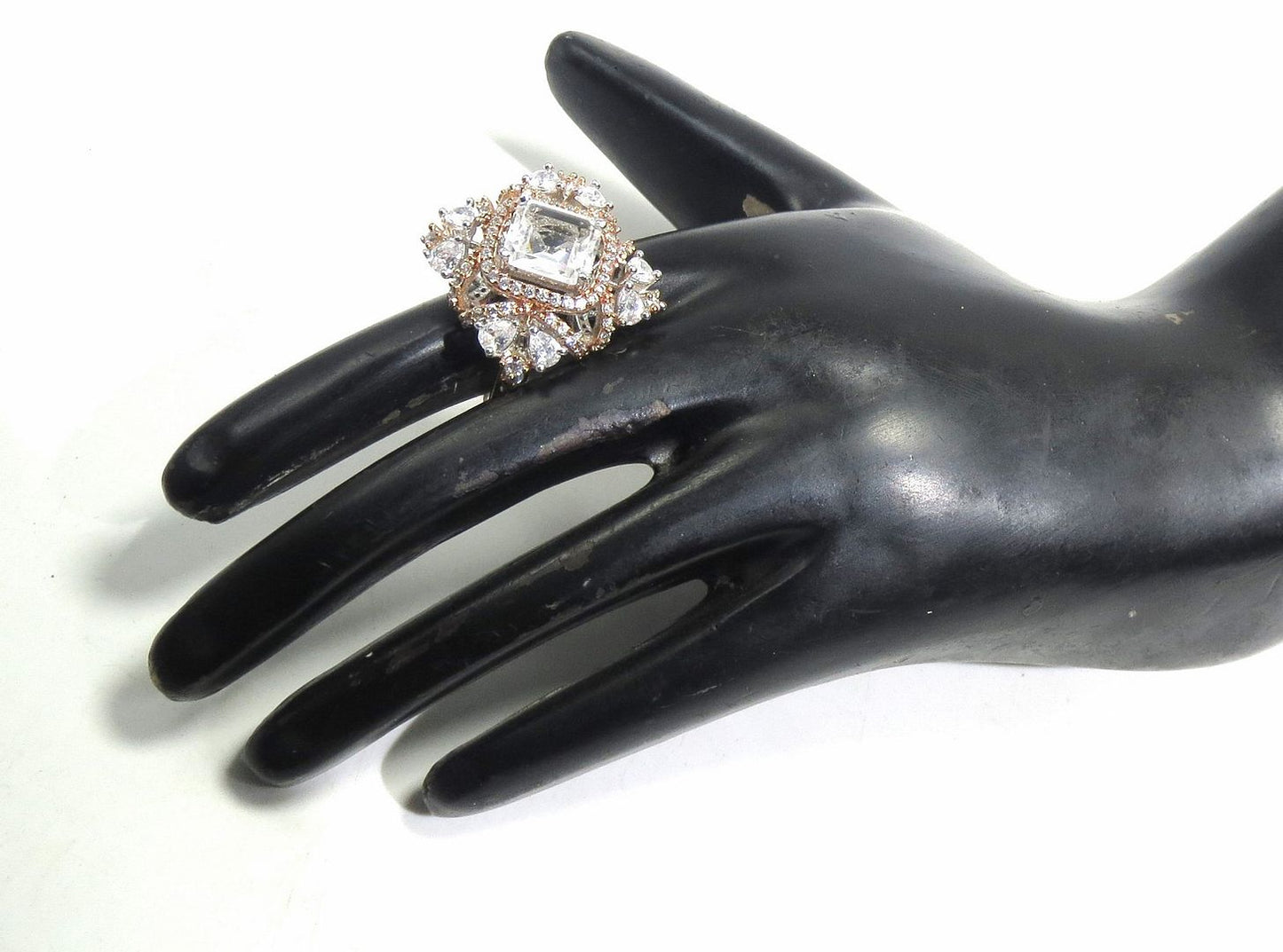 Jewelshingar Jewellery American Diamond Clear Colour Size 17 Silver Gold Plated Ring For Girls ( 93159RIN )