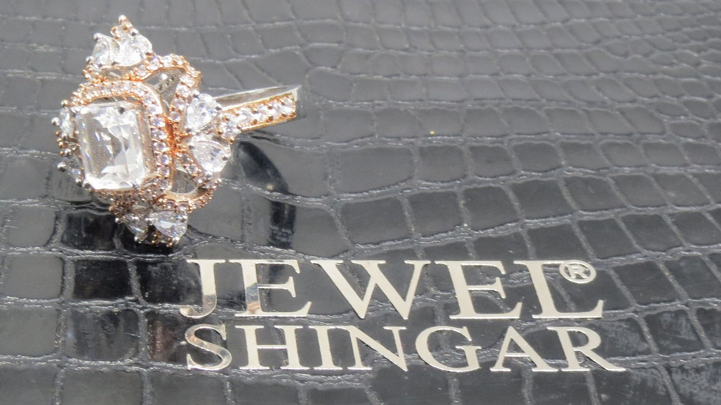 Jewelshingar Jewellery American Diamond Clear Colour Size 17 Silver Gold Plated Ring For Girls ( 93159RIN )