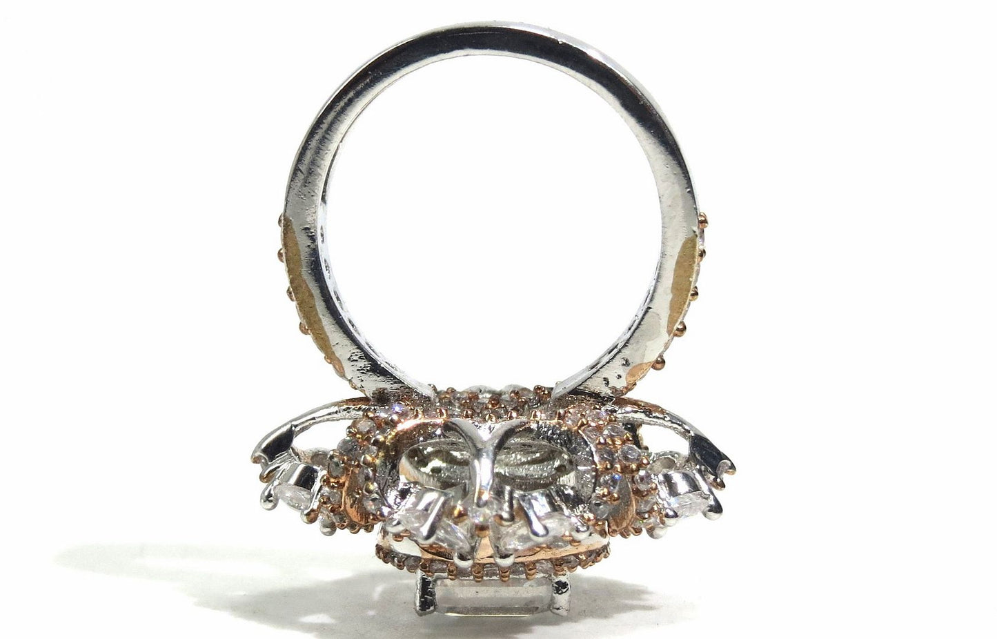 Jewelshingar Jewellery American Diamond Clear Colour Size 17 Silver Gold Plated Ring For Girls ( 93159RIN )