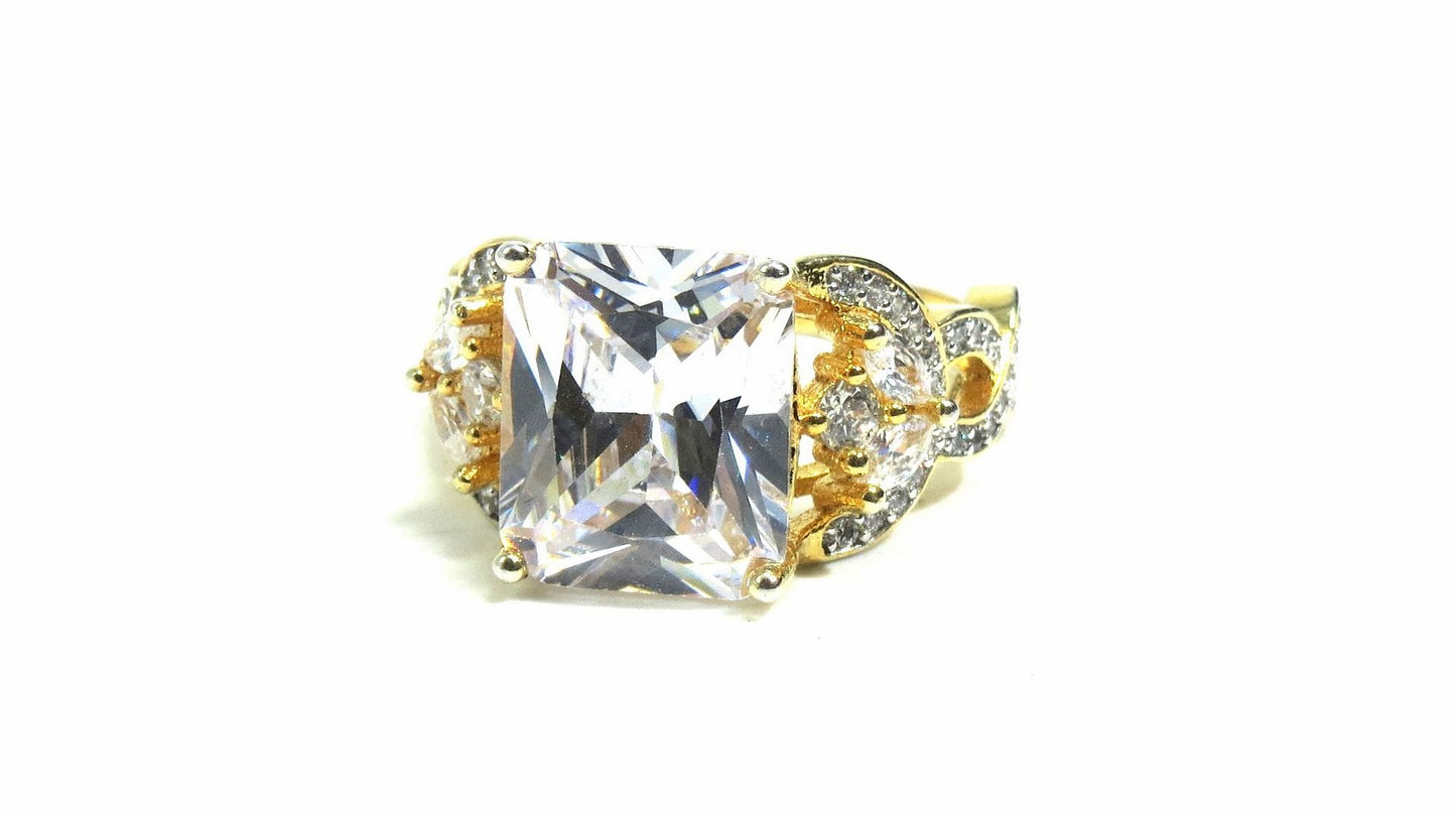 Jewelshingar Jewellery American Diamond Clear Colour Size 15 Gold Plated Ring For Girls ( 93165RIN )
