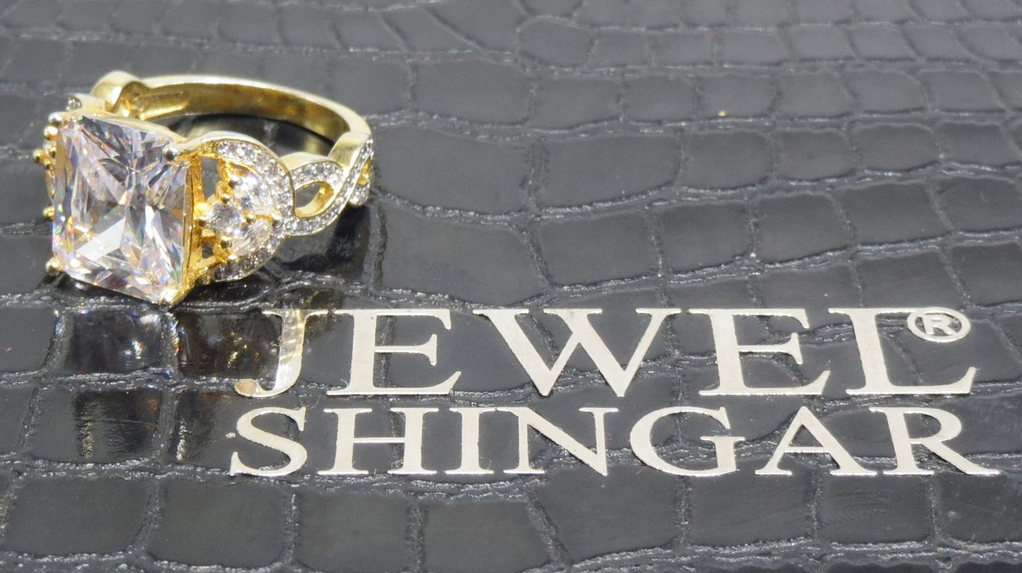 Jewelshingar Jewellery American Diamond Clear Colour Size 15 Gold Plated Ring For Girls ( 93165RIN )