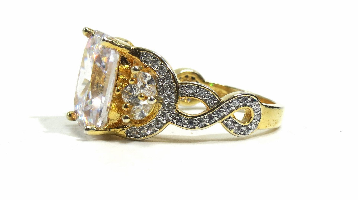 Jewelshingar Jewellery American Diamond Clear Colour Size 15 Gold Plated Ring For Girls ( 93165RIN )