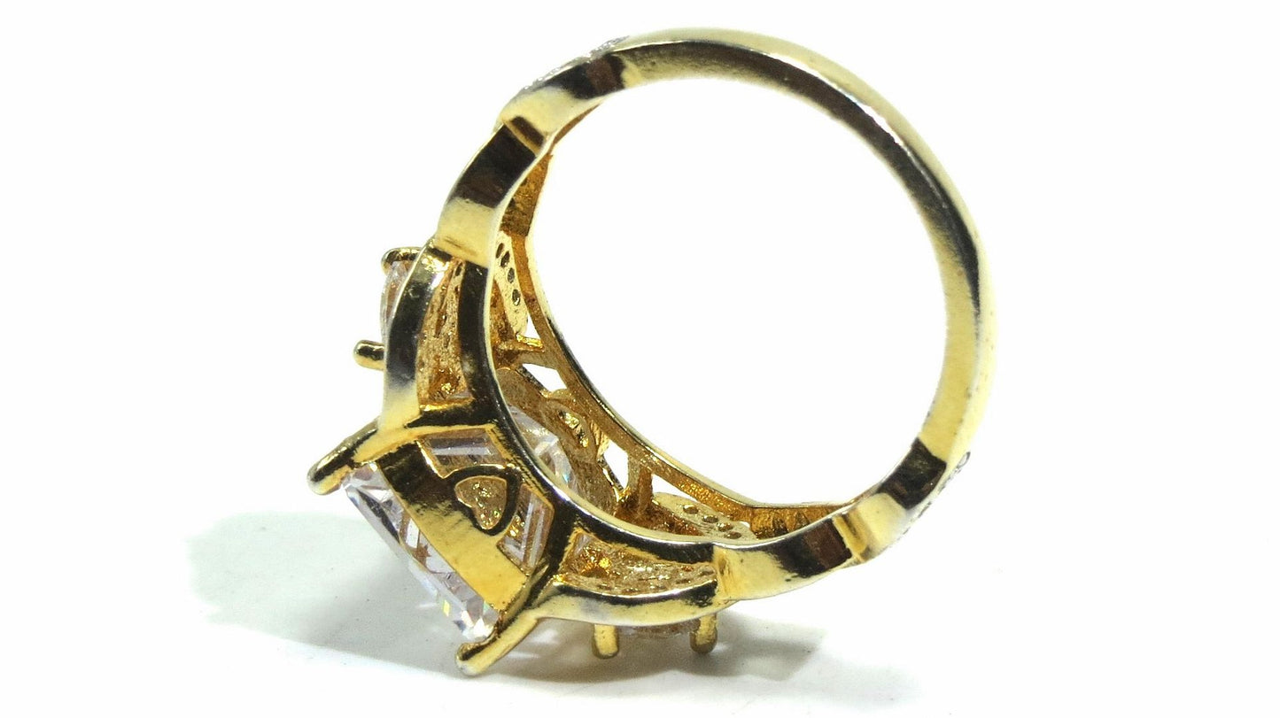 Jewelshingar Jewellery American Diamond Clear Colour Size 15 Gold Plated Ring For Girls ( 93165RIN )