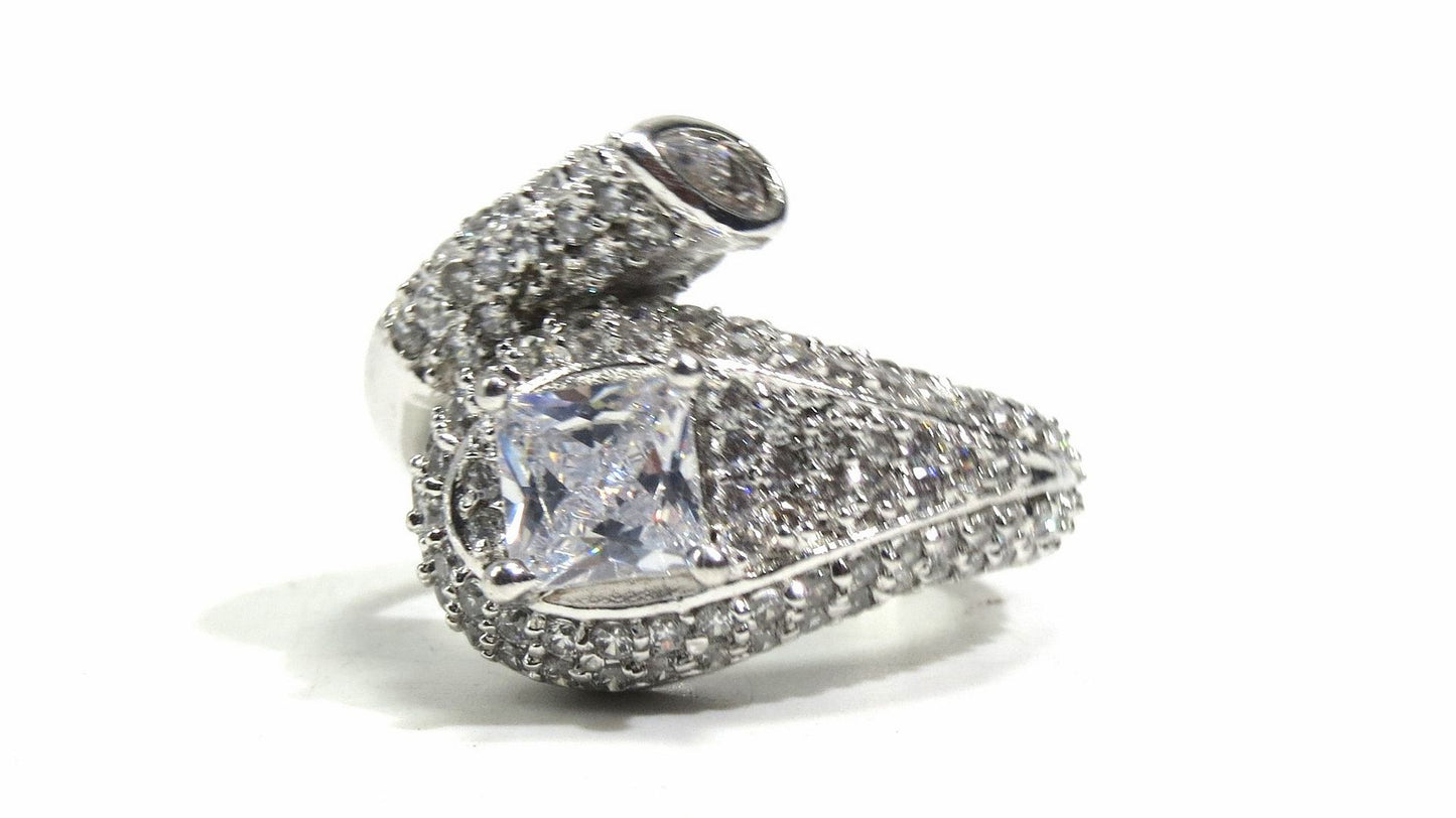 Jewelshingar Jewellery American Diamond Clear Colour Size 16 Silver Plated Ring For Girls ( 93170RIN )
