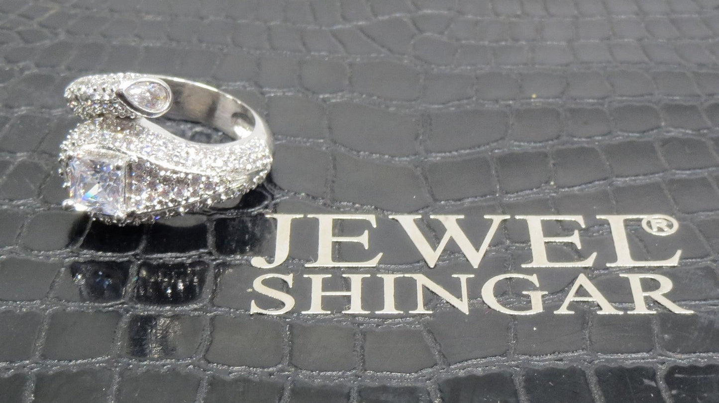 Jewelshingar Jewellery American Diamond Clear Colour Size 16 Silver Plated Ring For Girls ( 93170RIN )