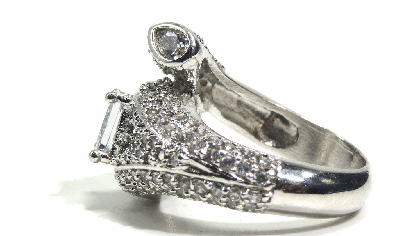 Jewelshingar Jewellery American Diamond Clear Colour Size 16 Silver Plated Ring For Girls ( 93170RIN )