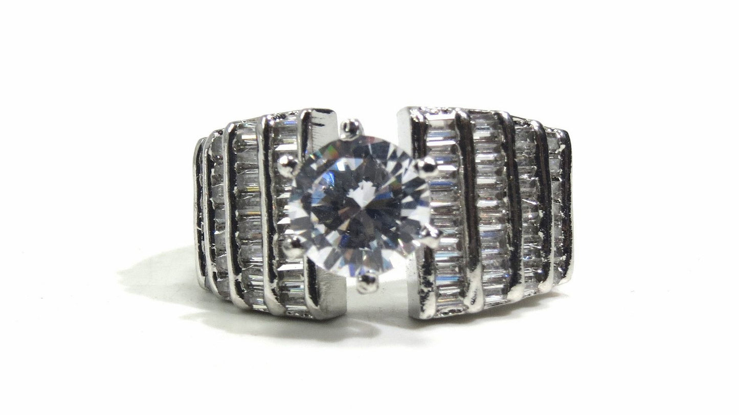 Jewelshingar Jewellery American Diamond Clear Colour Size 19 Silver Plated Ring For Girls ( 93175RIN )