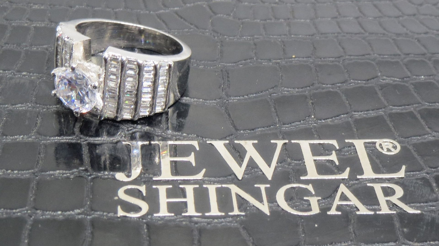 Jewelshingar Jewellery American Diamond Clear Colour Size 19 Silver Plated Ring For Girls ( 93175RIN )