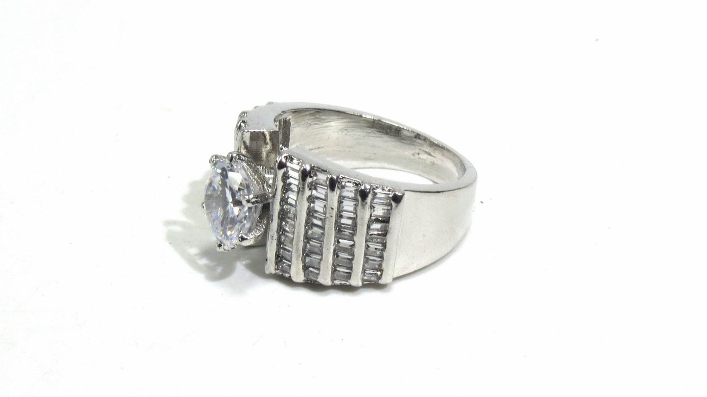 Jewelshingar Jewellery American Diamond Clear Colour Size 19 Silver Plated Ring For Girls ( 93175RIN )