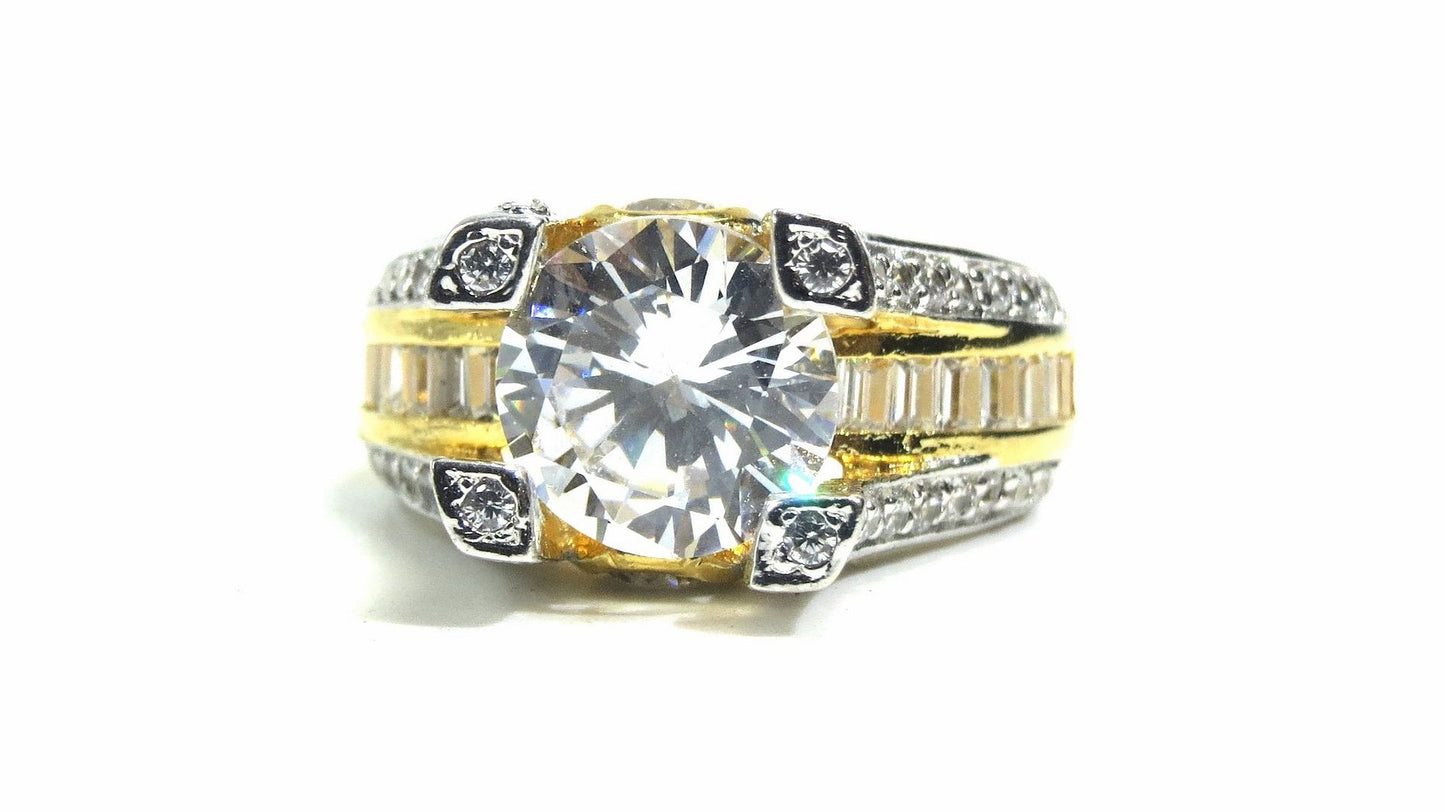 Jewelshingar Jewellery American Diamond Clear Colour Size 13 Gold Plated Ring For Girls ( 93180RIN )