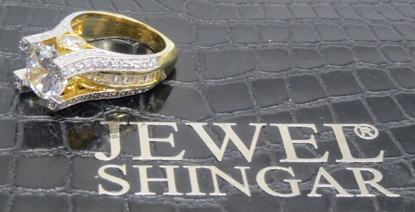 Jewelshingar Jewellery American Diamond Clear Colour Size 13 Gold Plated Ring For Girls ( 93180RIN )