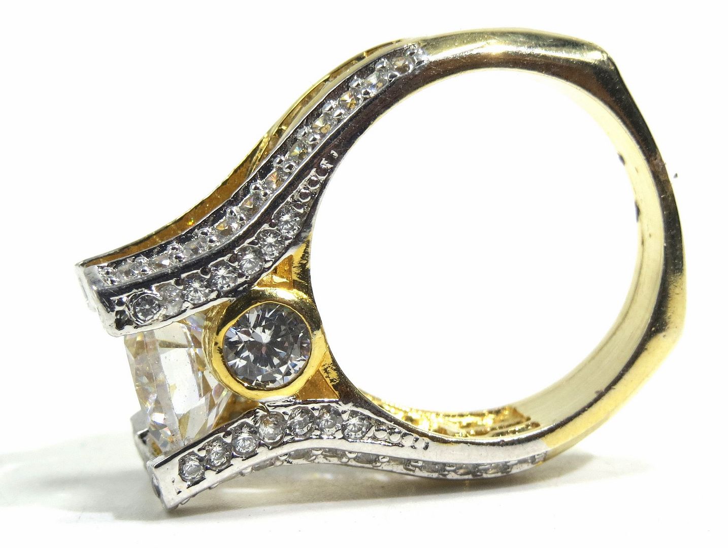 Jewelshingar Jewellery American Diamond Clear Colour Size 13 Gold Plated Ring For Girls ( 93180RIN )