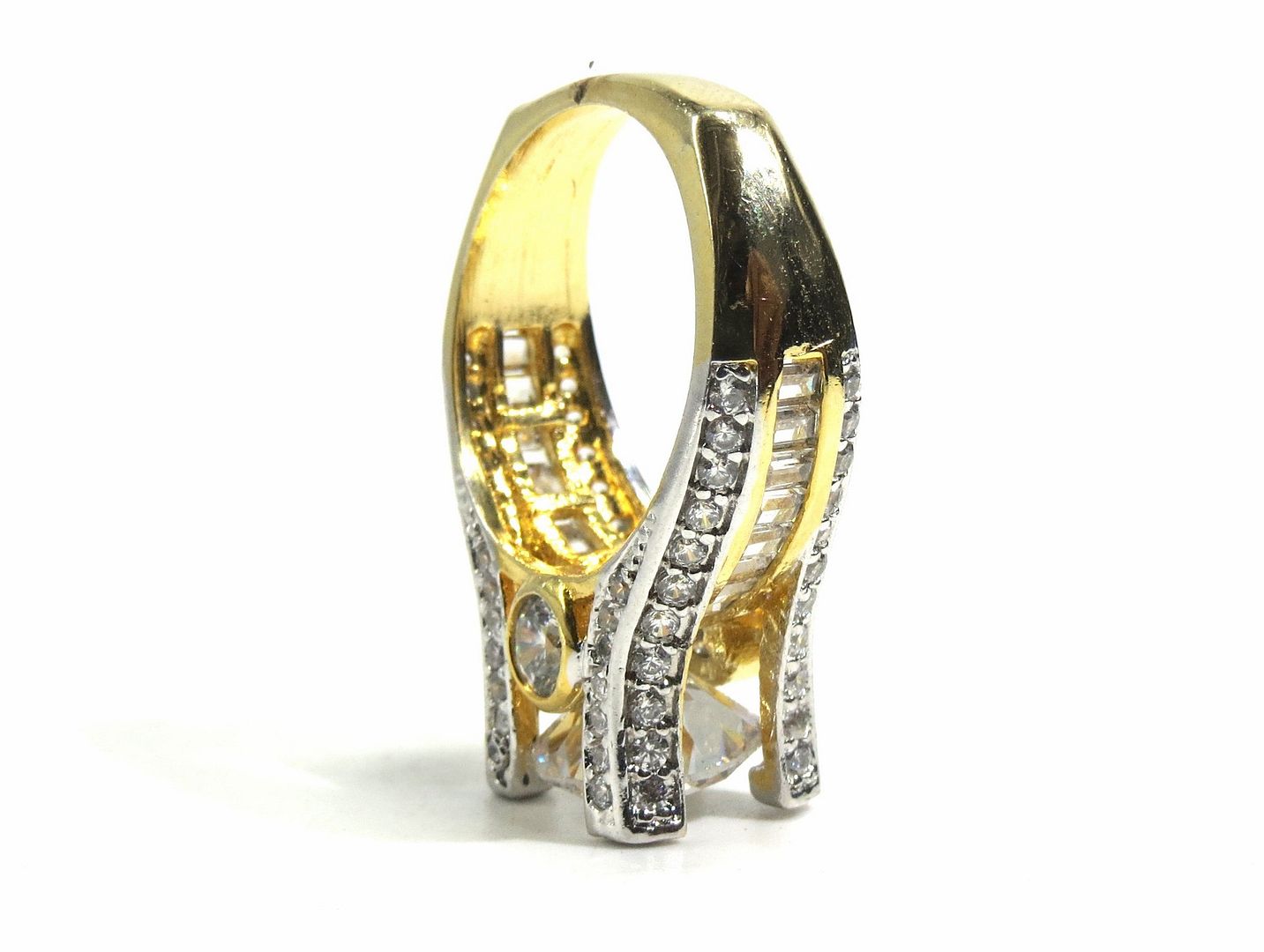 Jewelshingar Jewellery American Diamond Clear Colour Size 13 Gold Plated Ring For Girls ( 93180RIN )