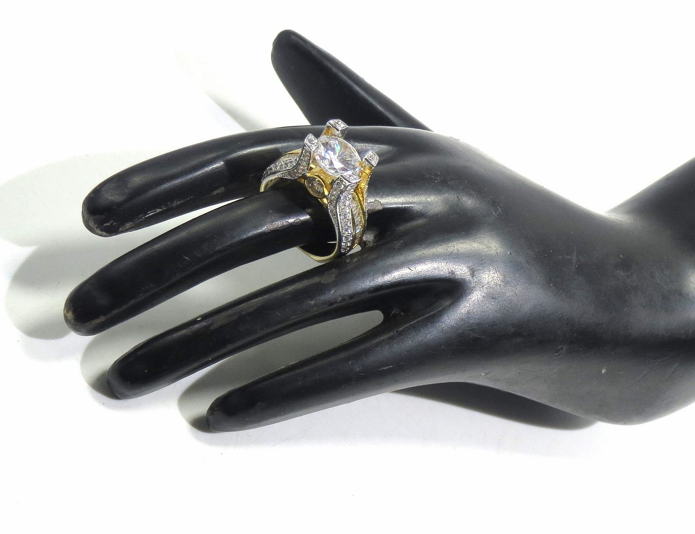 Jewelshingar Jewellery American Diamond Clear Colour Size 13 Gold Plated Ring For Girls ( 93180RIN )