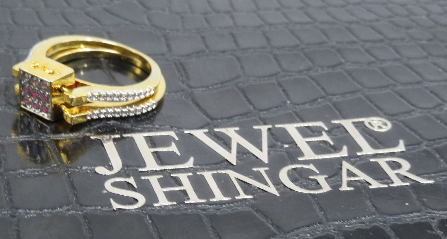 Jewelshingar Jewellery American Diamond Red Colour Size 12 Gold Plated Ring For Girls ( 93203RIN )