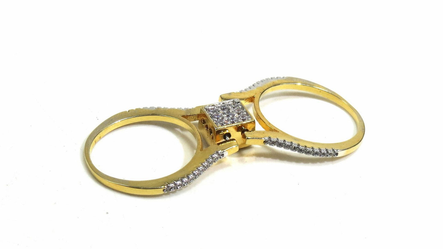 Jewelshingar Jewellery American Diamond Red Colour Size 12 Gold Plated Ring For Girls ( 93203RIN )