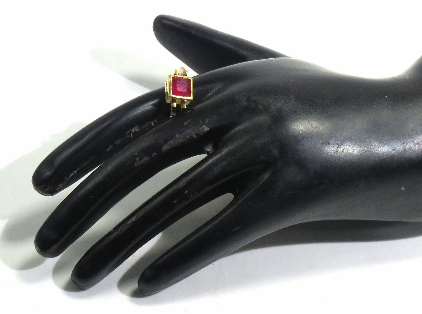 Jewelshingar Jewellery American Diamond Red Colour Size 12 Gold Plated Ring For Girls ( 93203RIN )