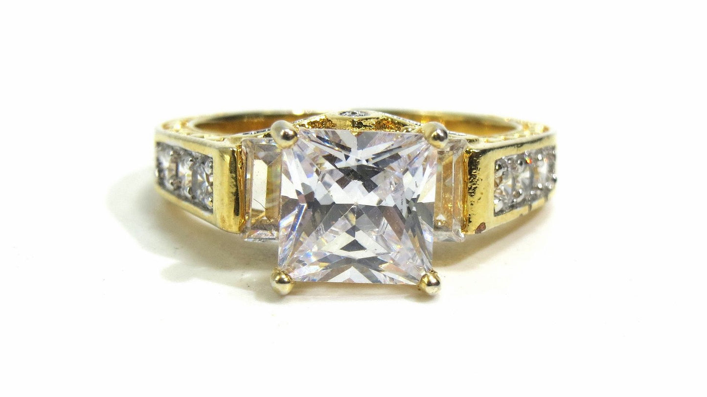 Jewelshingar Jewellery American Diamond Clear Colour Size 17 Gold Plated Ring For Girls ( 93213RIN )