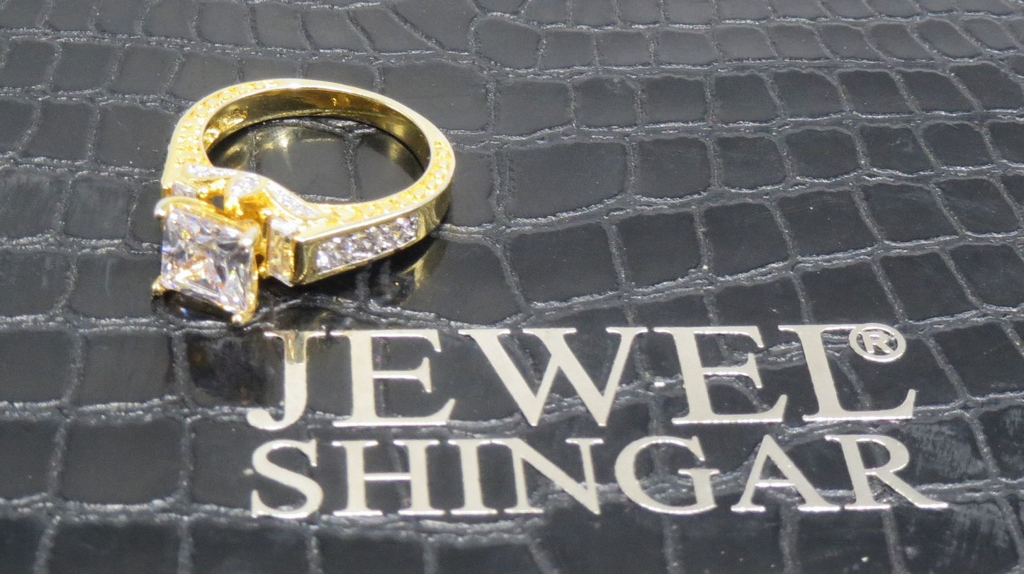 Jewelshingar Jewellery American Diamond Clear Colour Size 17 Gold Plated Ring For Girls ( 93213RIN )
