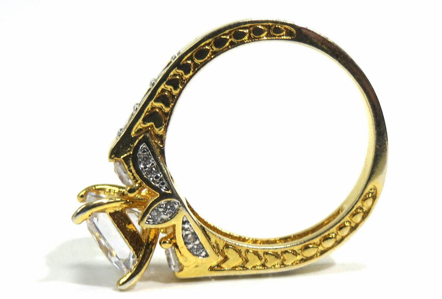Jewelshingar Jewellery American Diamond Clear Colour Size 17 Gold Plated Ring For Girls ( 93213RIN )