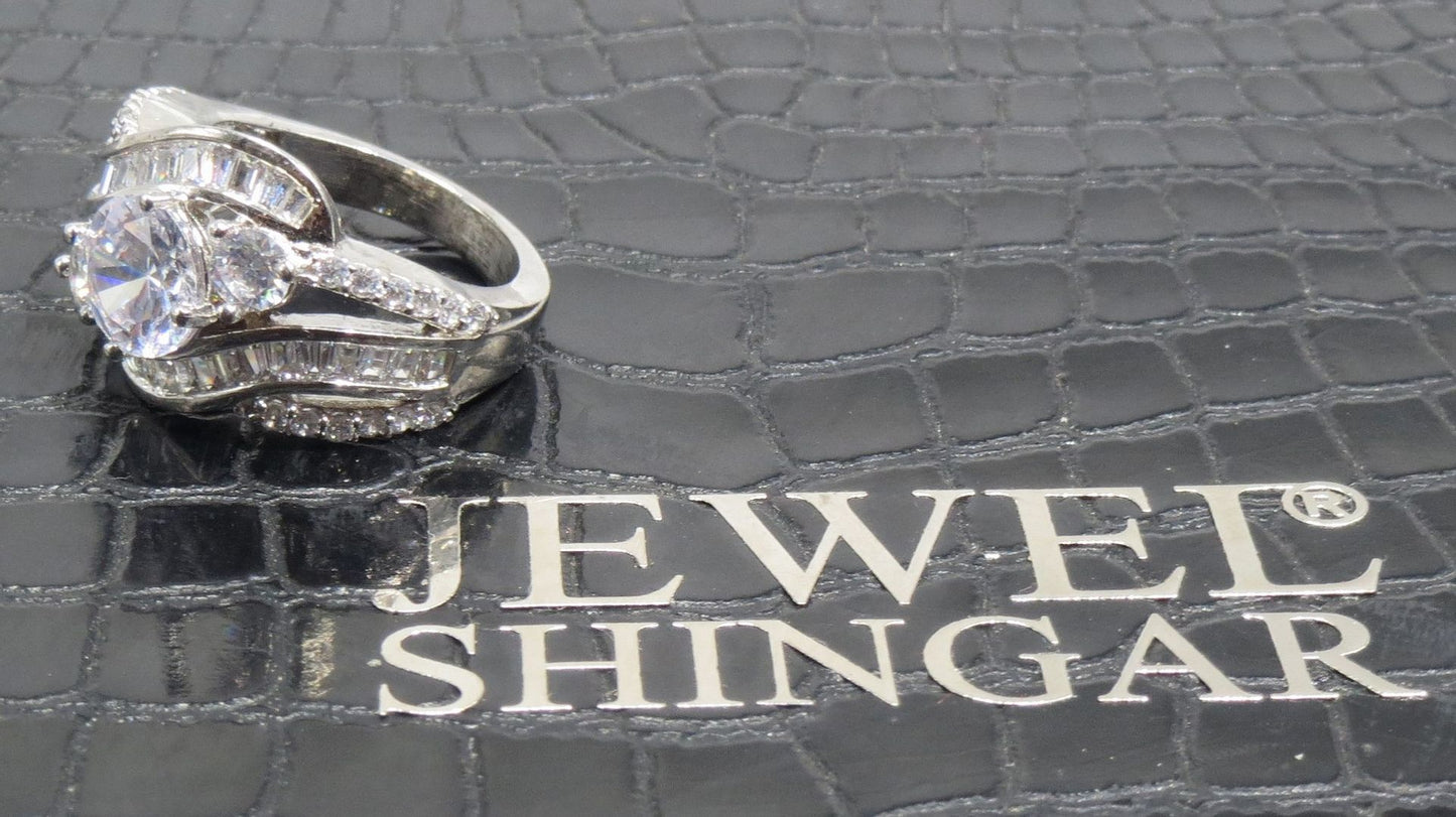 Jewelshingar Jewellery American Diamond Clear Colour Size 15 Silver Plated Ring For Girls ( 93218RIN )