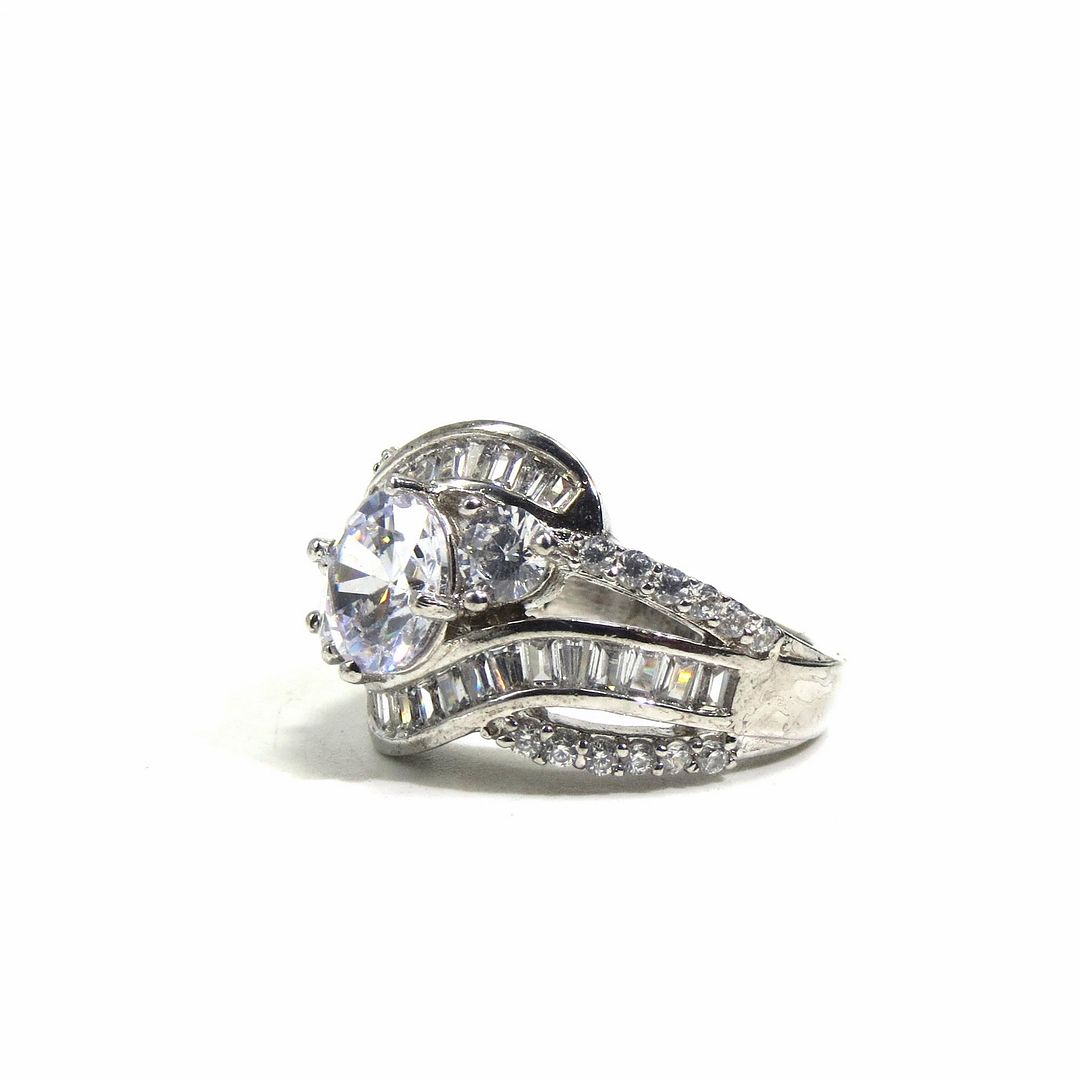 Jewelshingar Jewellery American Diamond Clear Colour Size 15 Silver Plated Ring For Girls ( 93218RIN )