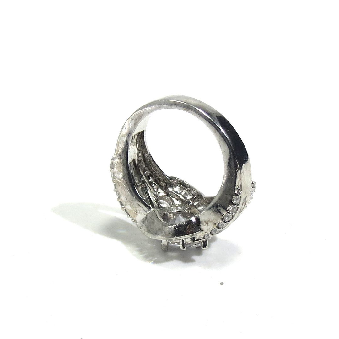 Jewelshingar Jewellery American Diamond Clear Colour Size 15 Silver Plated Ring For Girls ( 93218RIN )