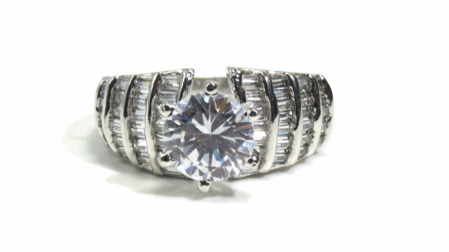 Jewelshingar Jewellery American Diamond Clear Colour Size 17 Silver Plated Ring For Girls ( 93223RIN )