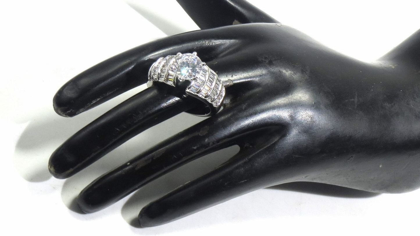 Jewelshingar Jewellery American Diamond Clear Colour Size 17 Silver Plated Ring For Girls ( 93223RIN )