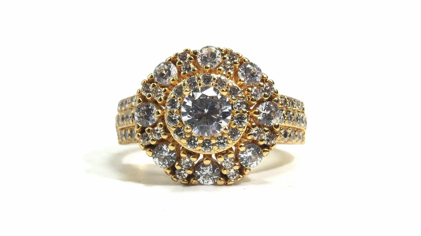 Jewelshingar Jewellery American Diamond Clear Colour Size 14 Gold Plated Ring For Girls ( 93228RIN )