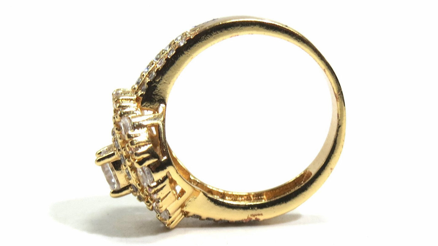 Jewelshingar Jewellery American Diamond Clear Colour Size 14 Gold Plated Ring For Girls ( 93228RIN )