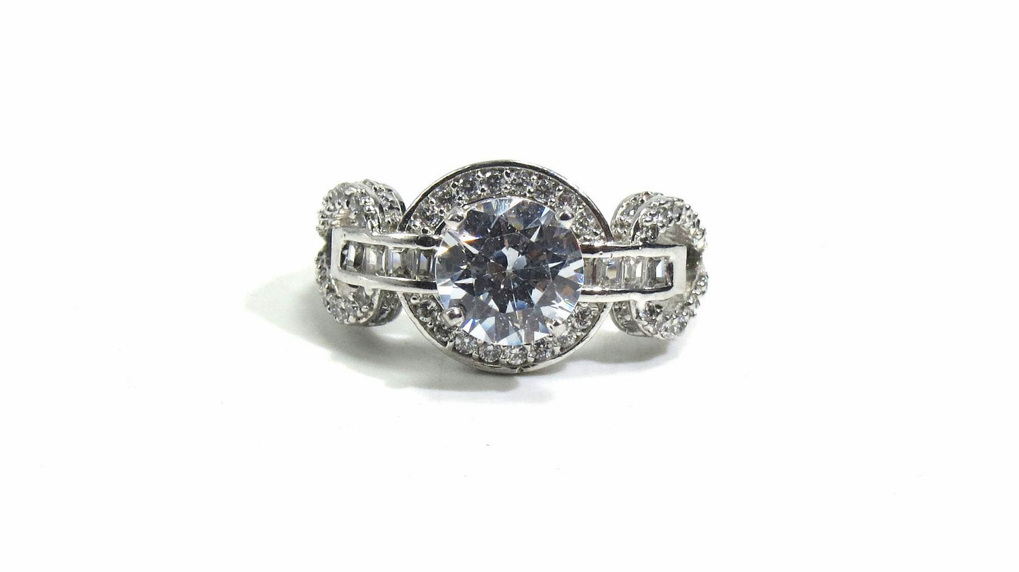 Jewelshingar Jewellery American Diamond Clear Colour Size 15 Silver Plated Ring For Girls ( 93233RIN )