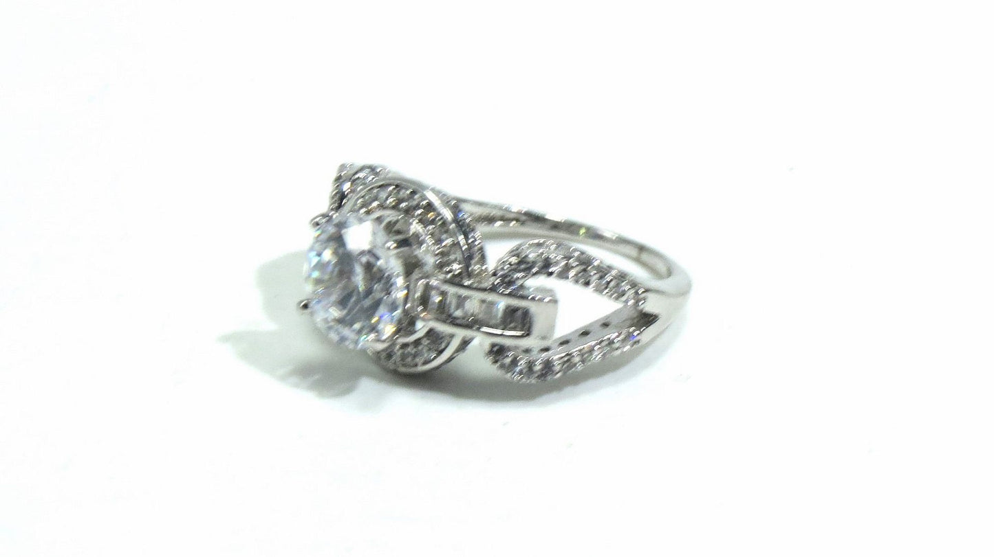 Jewelshingar Jewellery American Diamond Clear Colour Size 15 Silver Plated Ring For Girls ( 93233RIN )
