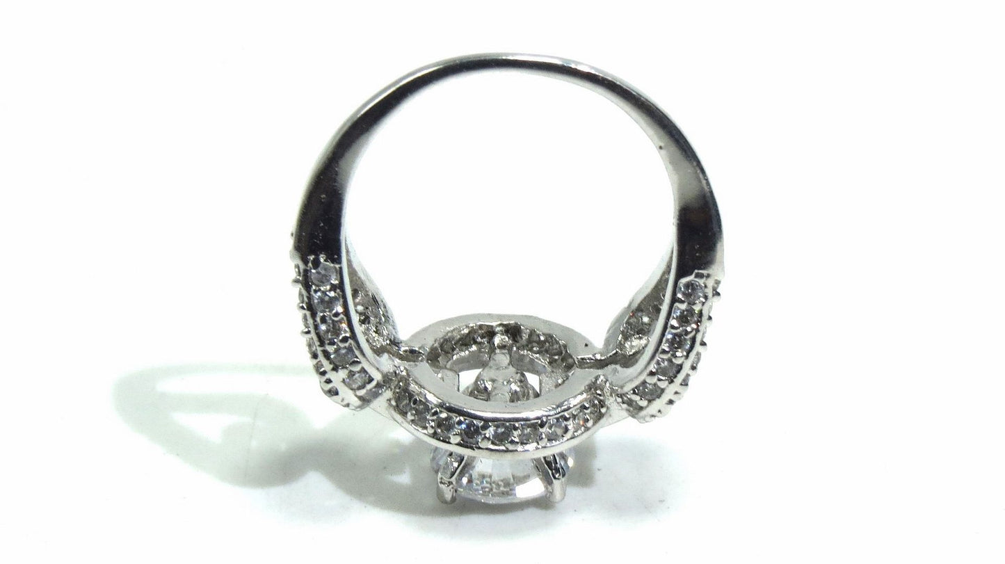 Jewelshingar Jewellery American Diamond Clear Colour Size 15 Silver Plated Ring For Girls ( 93233RIN )