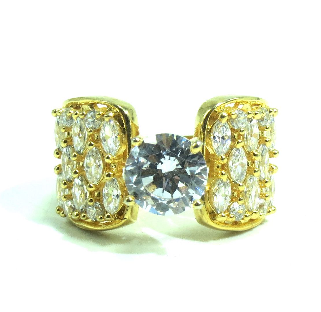 Jewelshingar Jewellery American Diamond Clear Colour Size 18 Gold Plated Ring For Girls ( 93253RIN )