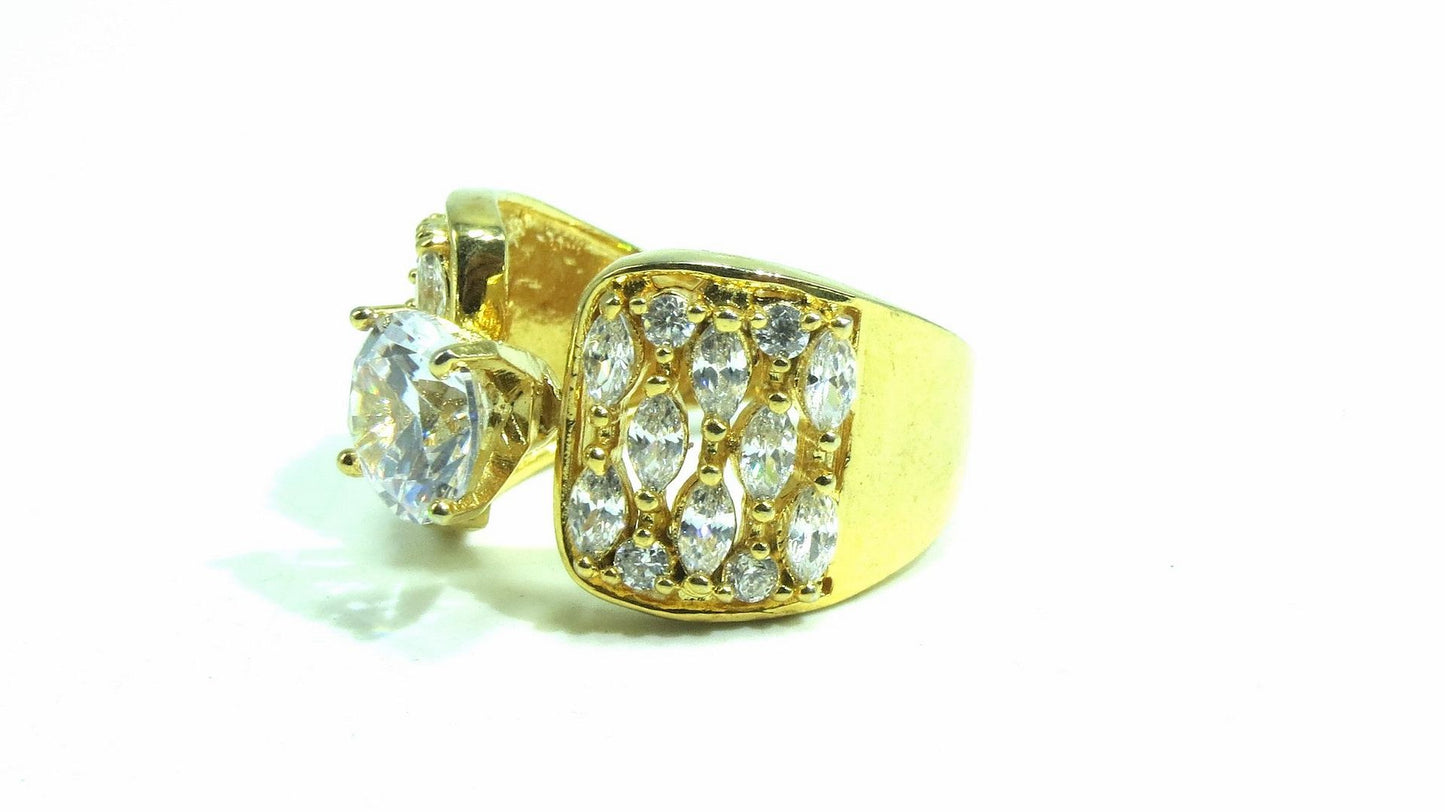Jewelshingar Jewellery American Diamond Clear Colour Size 18 Gold Plated Ring For Girls ( 93253RIN )