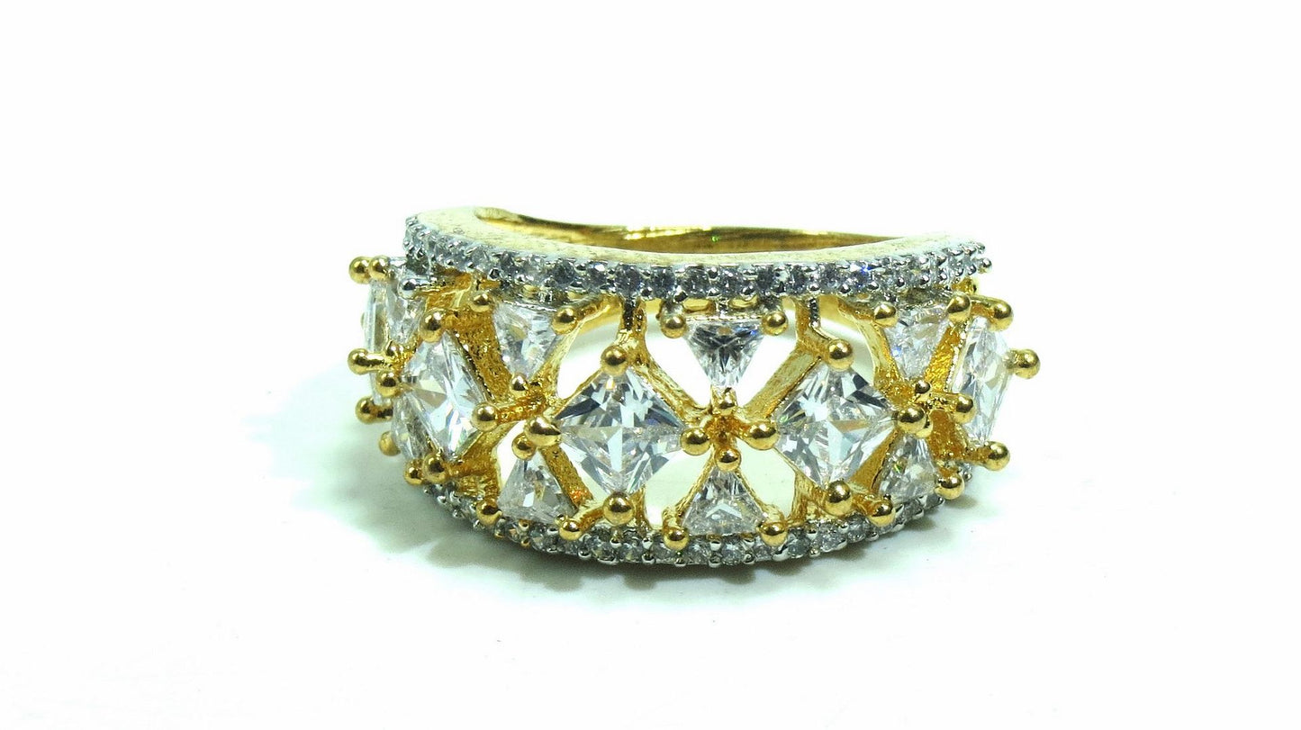 Jewelshingar Jewellery American Diamond Clear Colour Size 14 Gold Plated Ring For Girls ( 93258RIN )