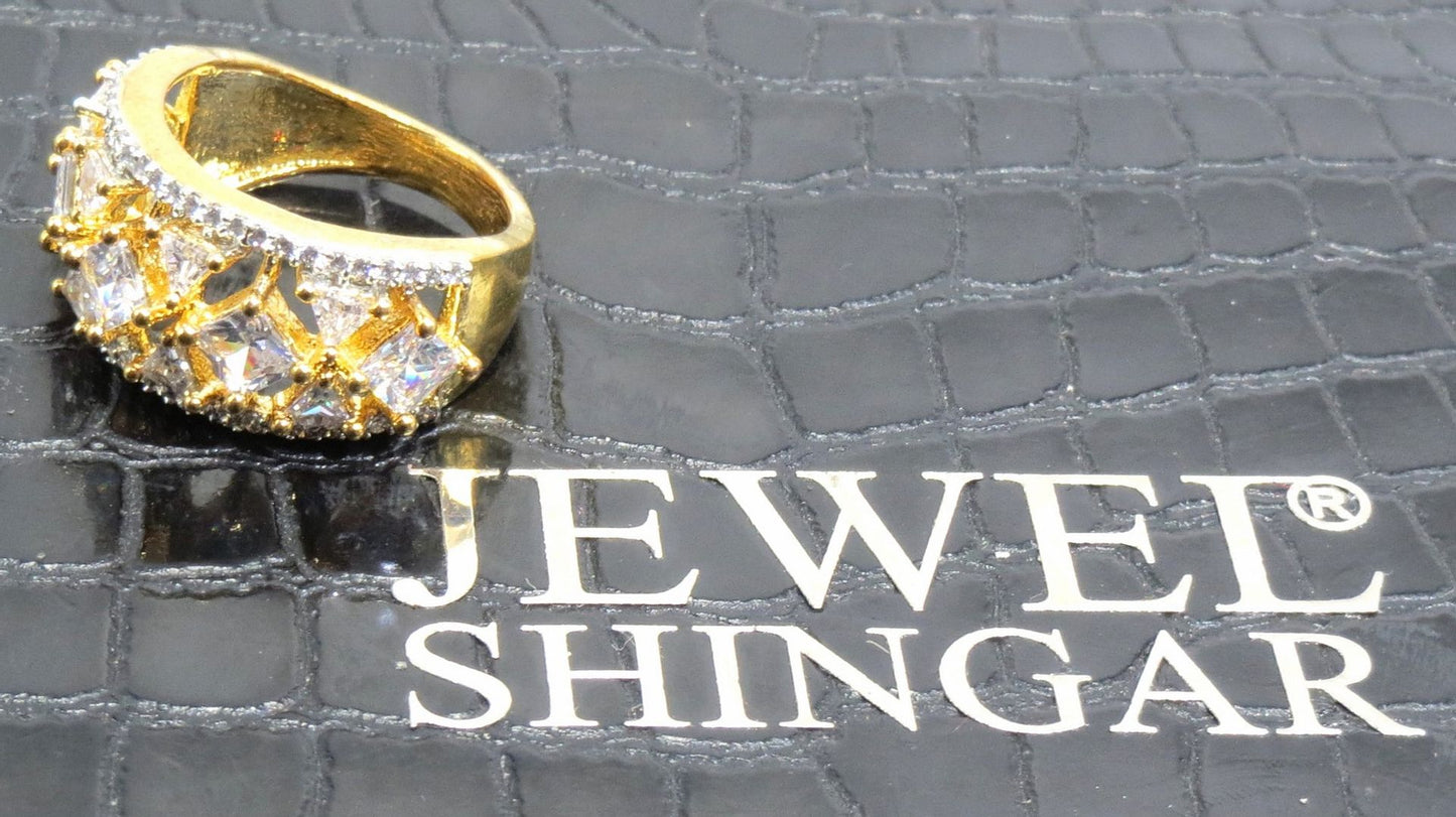 Jewelshingar Jewellery American Diamond Clear Colour Size 14 Gold Plated Ring For Girls ( 93258RIN )