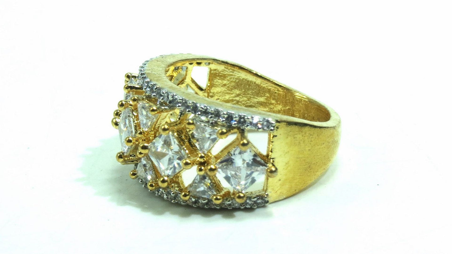 Jewelshingar Jewellery American Diamond Clear Colour Size 14 Gold Plated Ring For Girls ( 93258RIN )