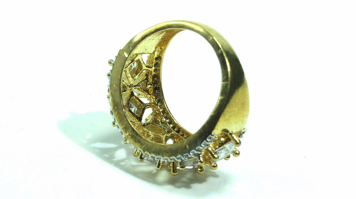 Jewelshingar Jewellery American Diamond Clear Colour Size 14 Gold Plated Ring For Girls ( 93258RIN )