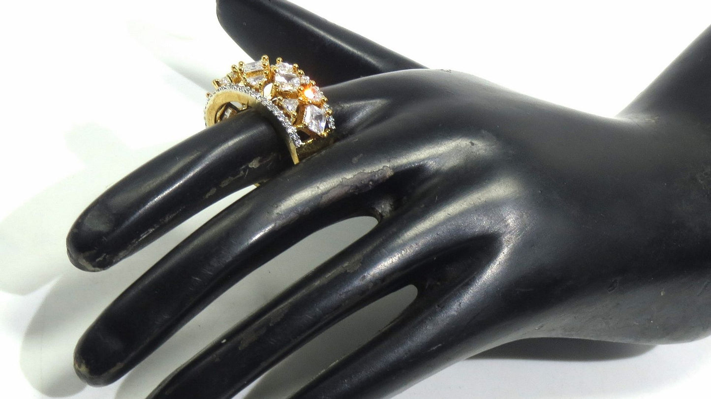 Jewelshingar Jewellery American Diamond Clear Colour Size 14 Gold Plated Ring For Girls ( 93258RIN )