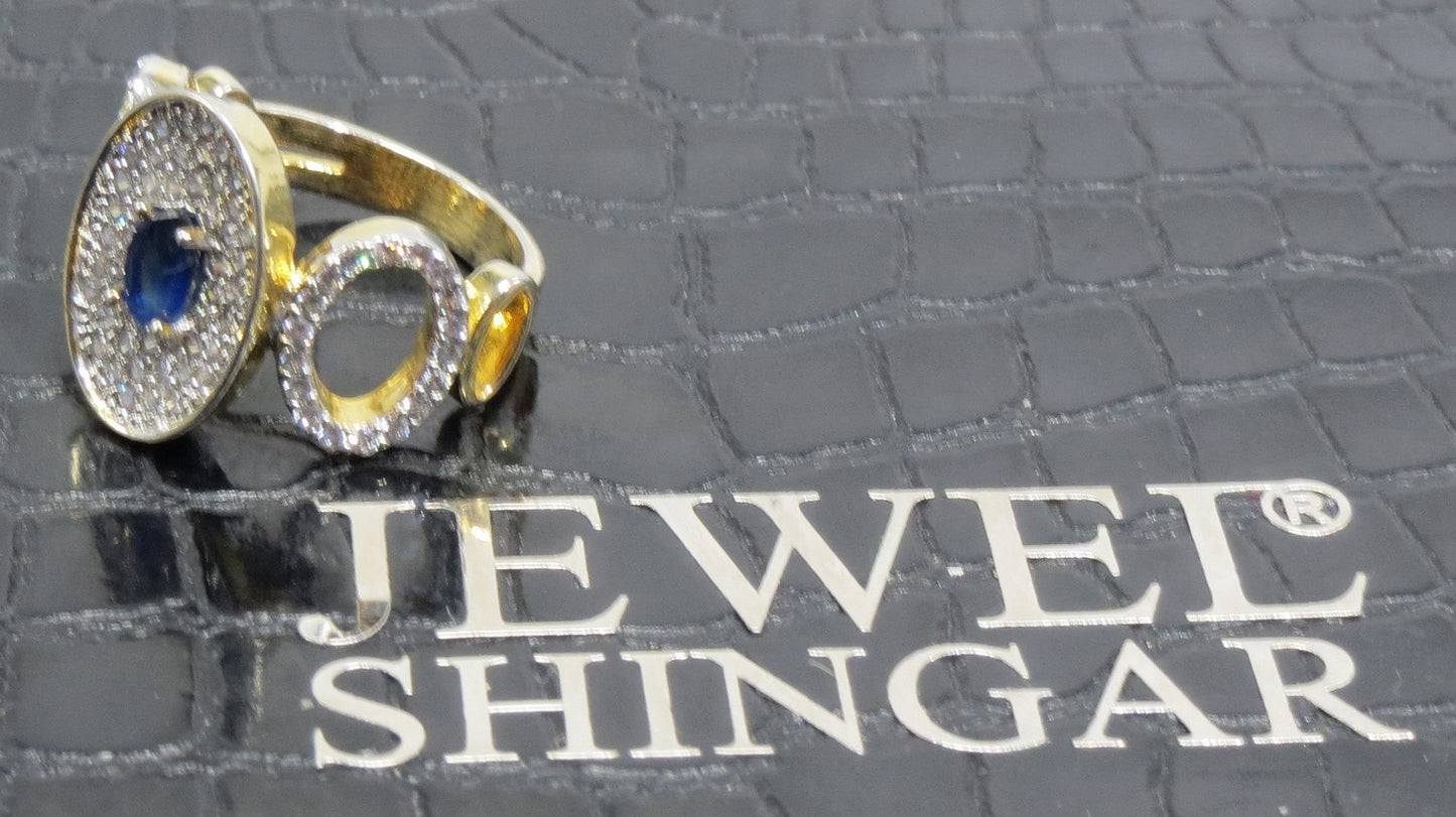 Jewelshingar Jewellery American Diamond Blue Colour Size 14 Gold Plated Ring For Girls ( 93263RIN )