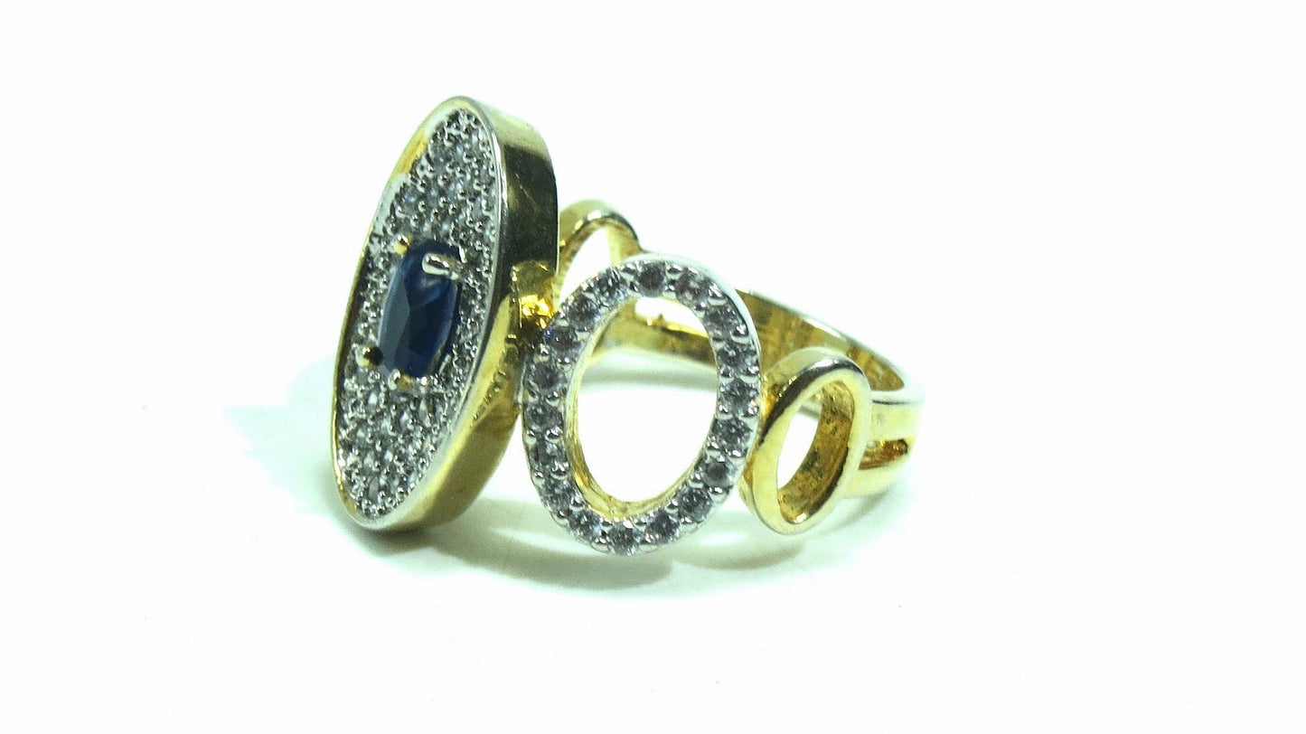 Jewelshingar Jewellery American Diamond Blue Colour Size 14 Gold Plated Ring For Girls ( 93263RIN )