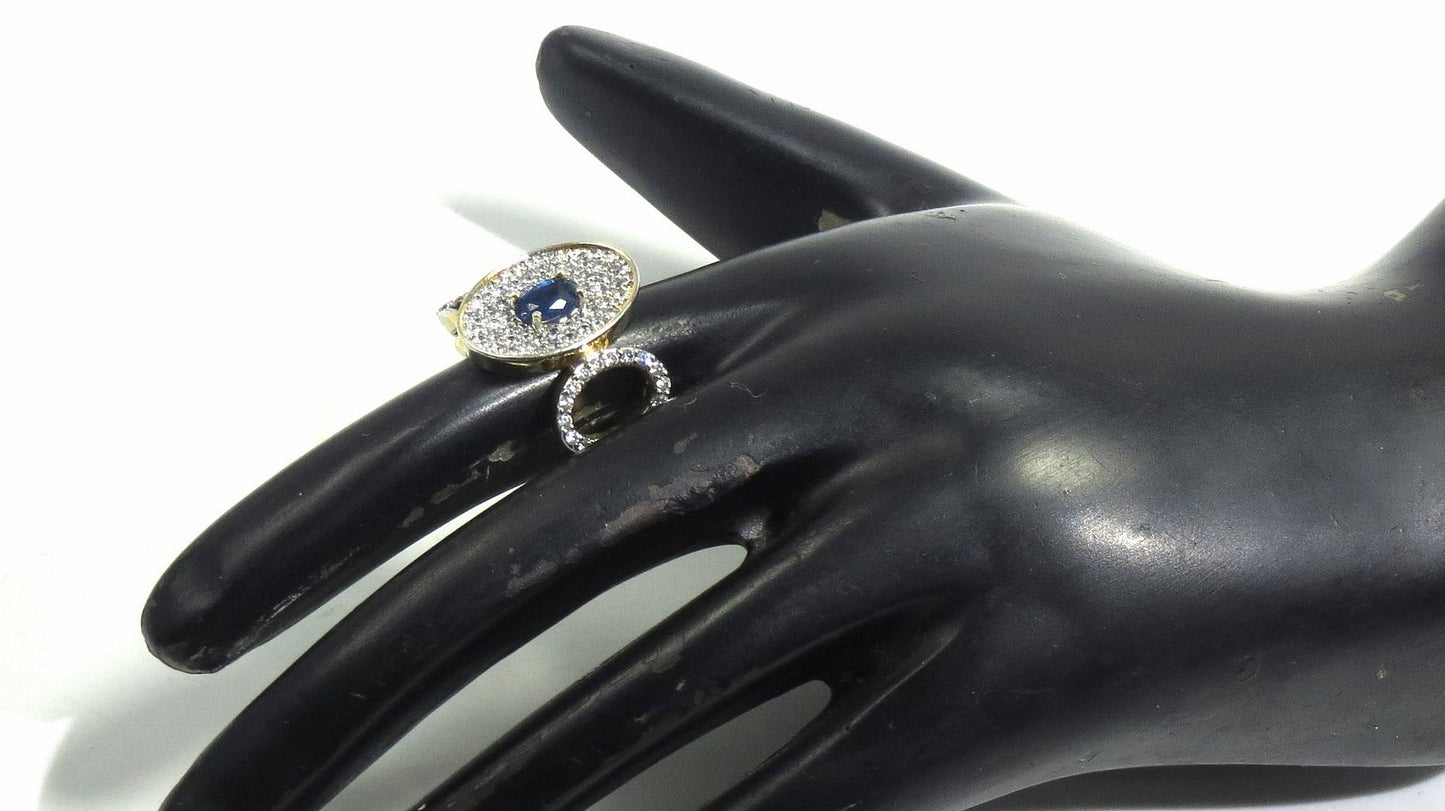 Jewelshingar Jewellery American Diamond Blue Colour Size 14 Gold Plated Ring For Girls ( 93263RIN )