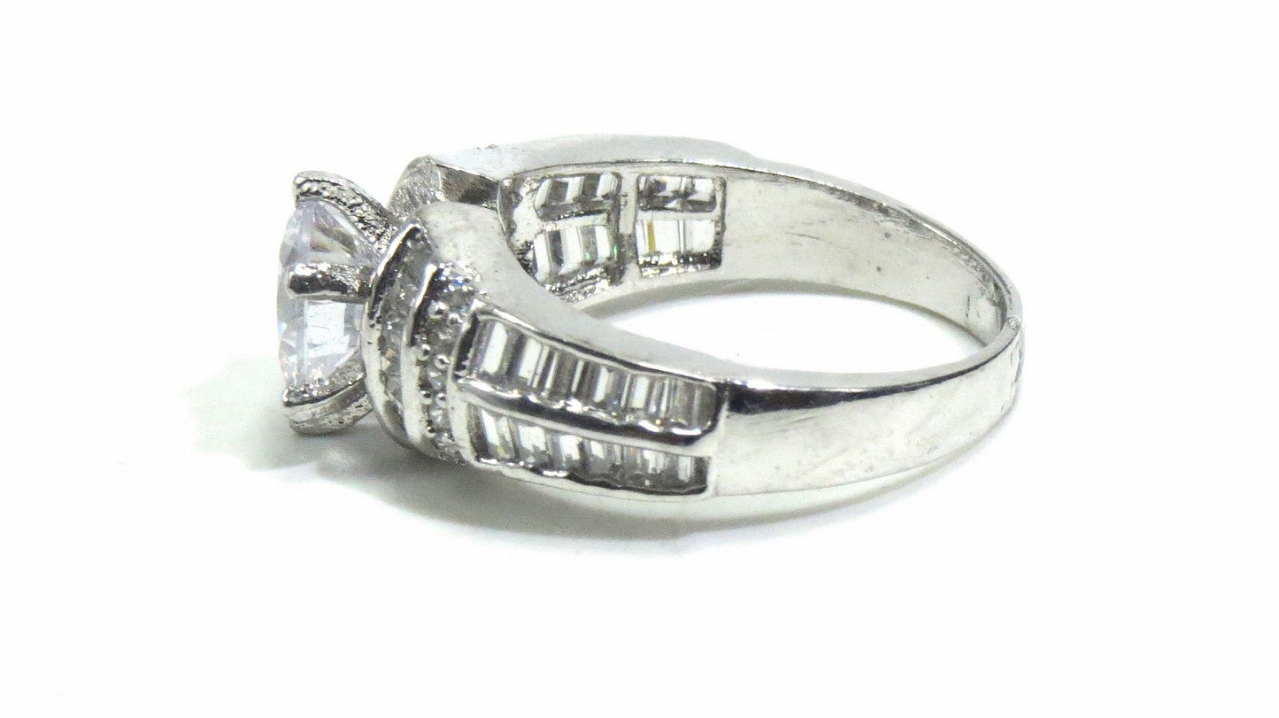 Jewelshingar Jewellery American Diamond Clear Colour Size 18 Silver Plated Ring For Girls ( 93268RIN )
