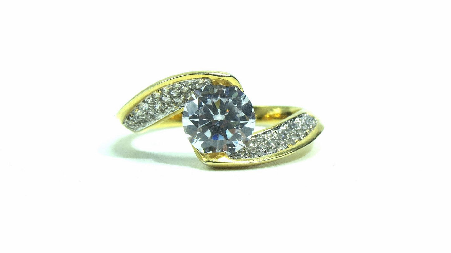 Jewelshingar Jewellery American Diamond Clear Colour Size 15 Gold Plated Ring For Girls ( 93278RIN )