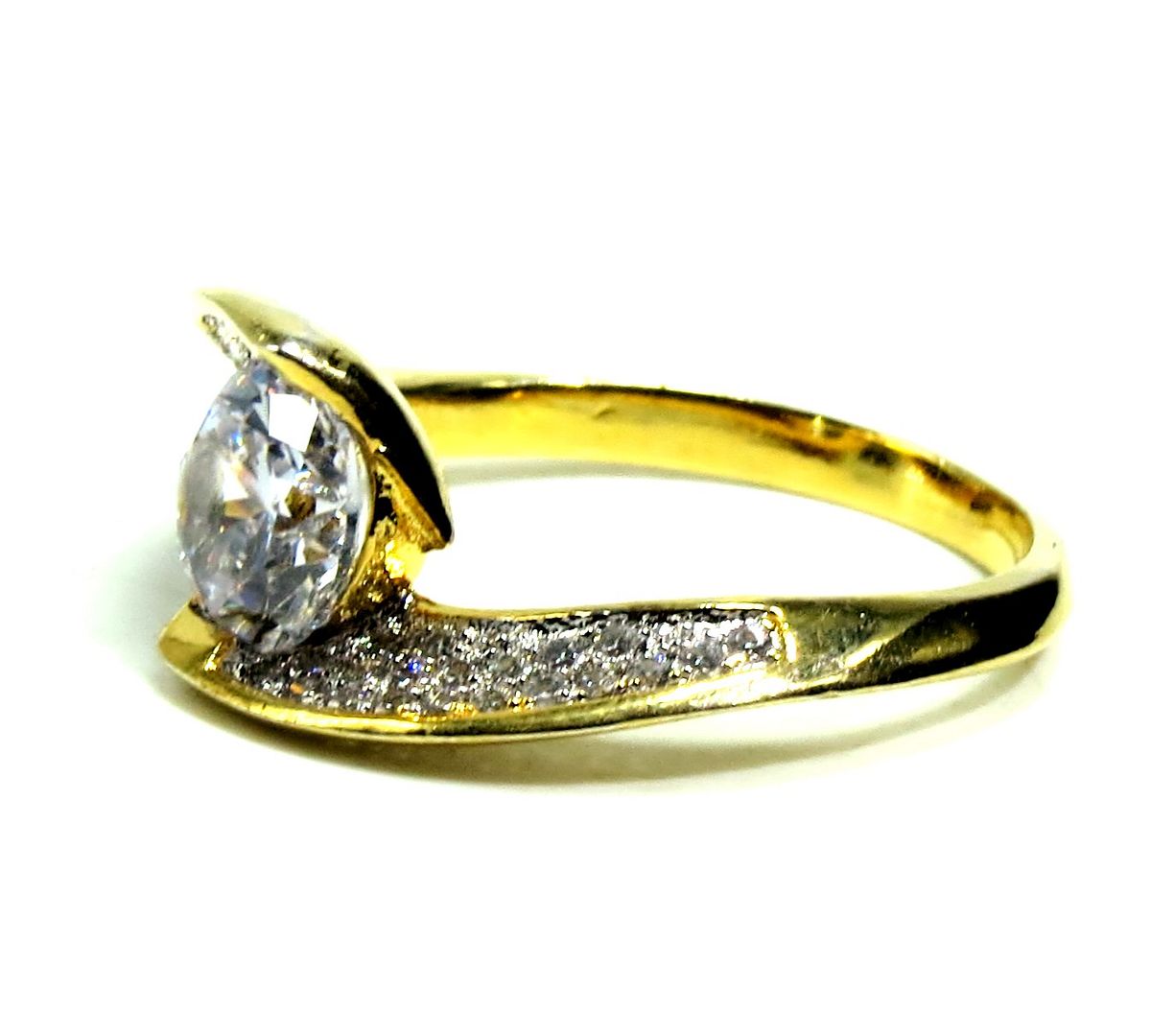 Jewelshingar Jewellery American Diamond Clear Colour Size 15 Gold Plated Ring For Girls ( 93278RIN )