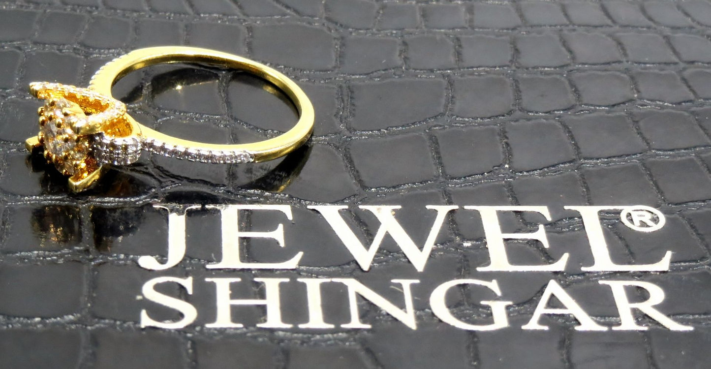 Jewelshingar Jewellery American Diamond Clear Colour Size 17 Gold Plated Ring For Girls ( 93298RIN )