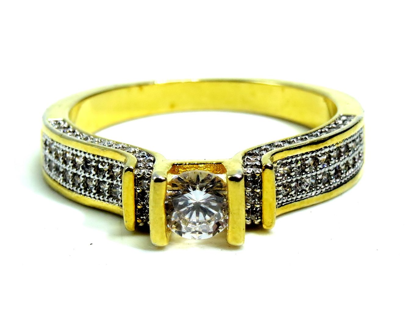 Jewelshingar Jewellery American Diamond Clear Colour Size 17 Gold Plated Ring For Girls ( 93303RIN )
