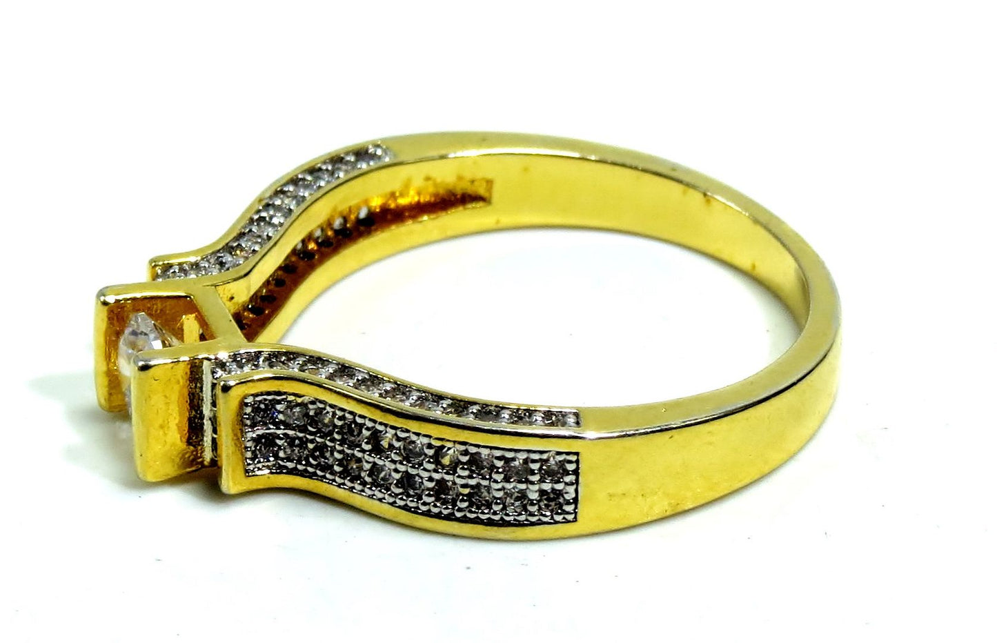 Jewelshingar Jewellery American Diamond Clear Colour Size 17 Gold Plated Ring For Girls ( 93303RIN )